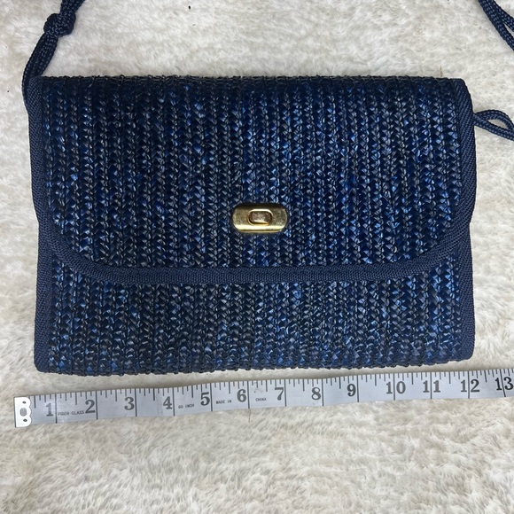 Vintage Blue Straw Woven Crossbody Handbag - Picture 11 of 12